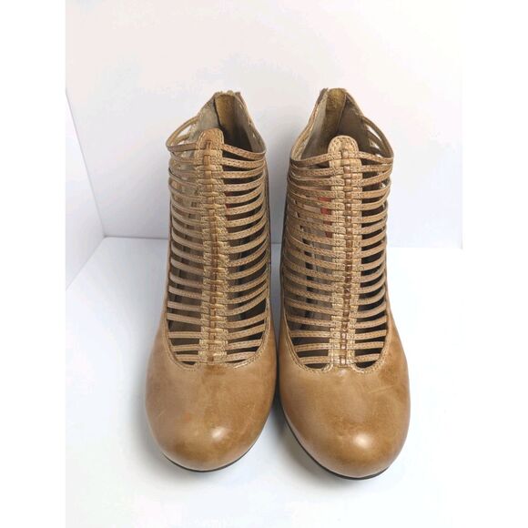 Miz Mooz Sloane Tan Cognac Leather T-strap Strappy Retro Heels Womens 8.5 - Picture 4 of 9